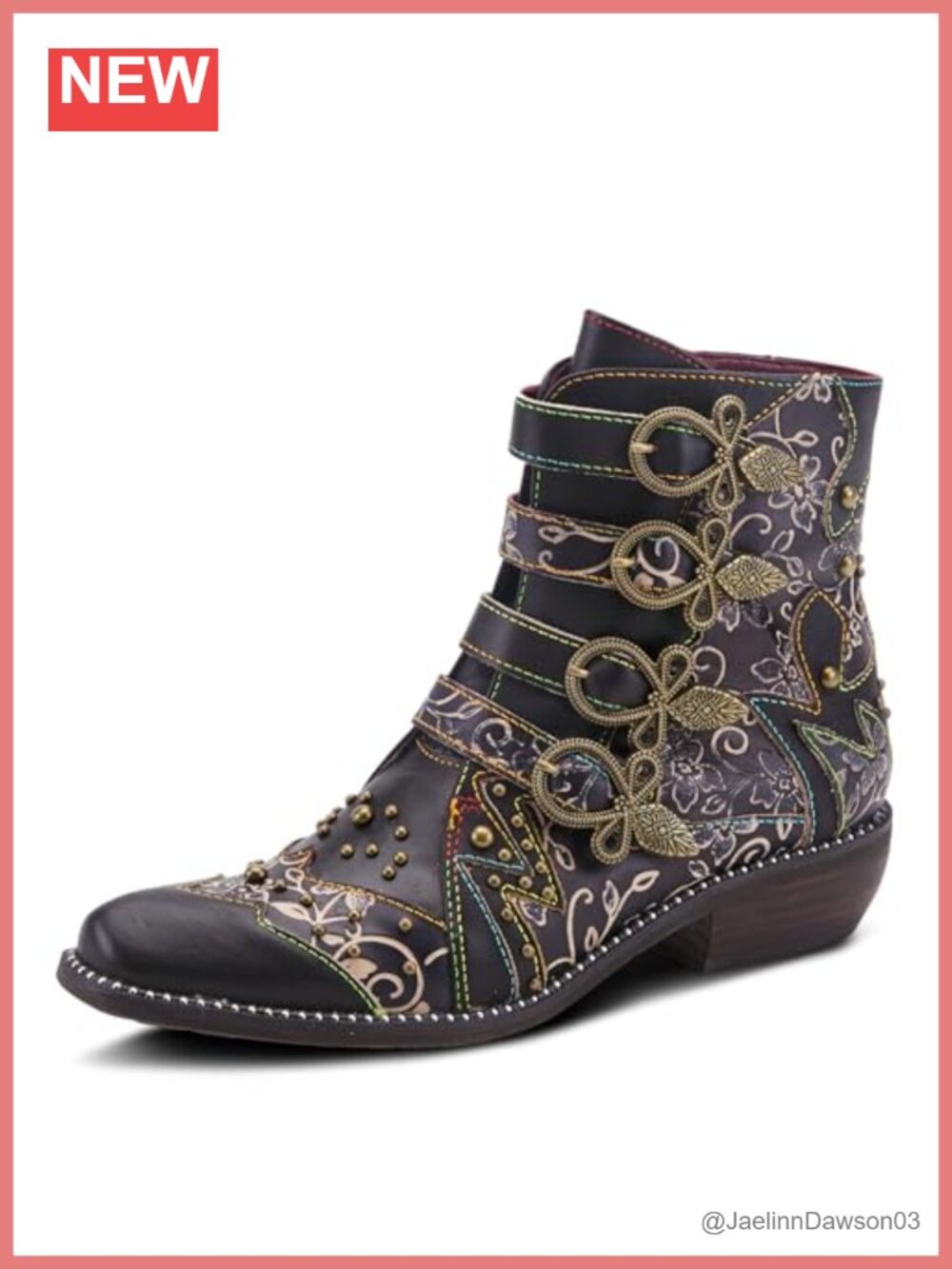 L'Artiste Rodeha Hand Painted Leather Ankle Booties Western Zipper Pointed Toe